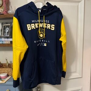 Nike Navy and Yellow Men's Milwaukee Brewers Sweat Shirt